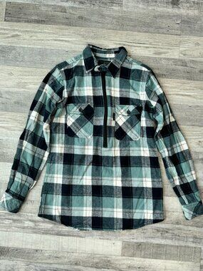 Five Brothers Green Plaid Flannel Men's Zip Front Top Size Small A15
